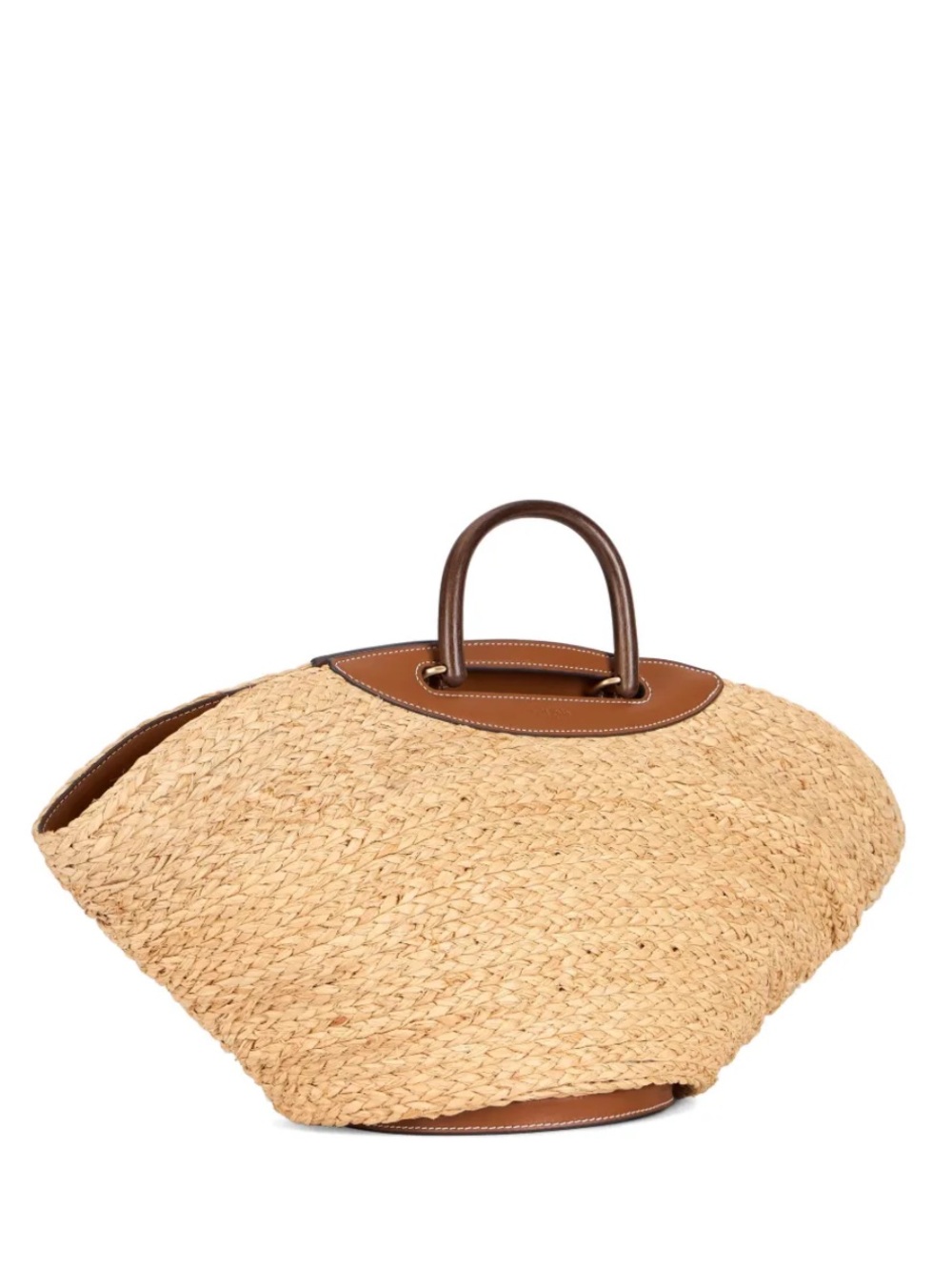 Cult Gaia Wanda Tote Natural Straw Dome Brown Leather Long Strap Beach Elegant - Picture 5 of 10